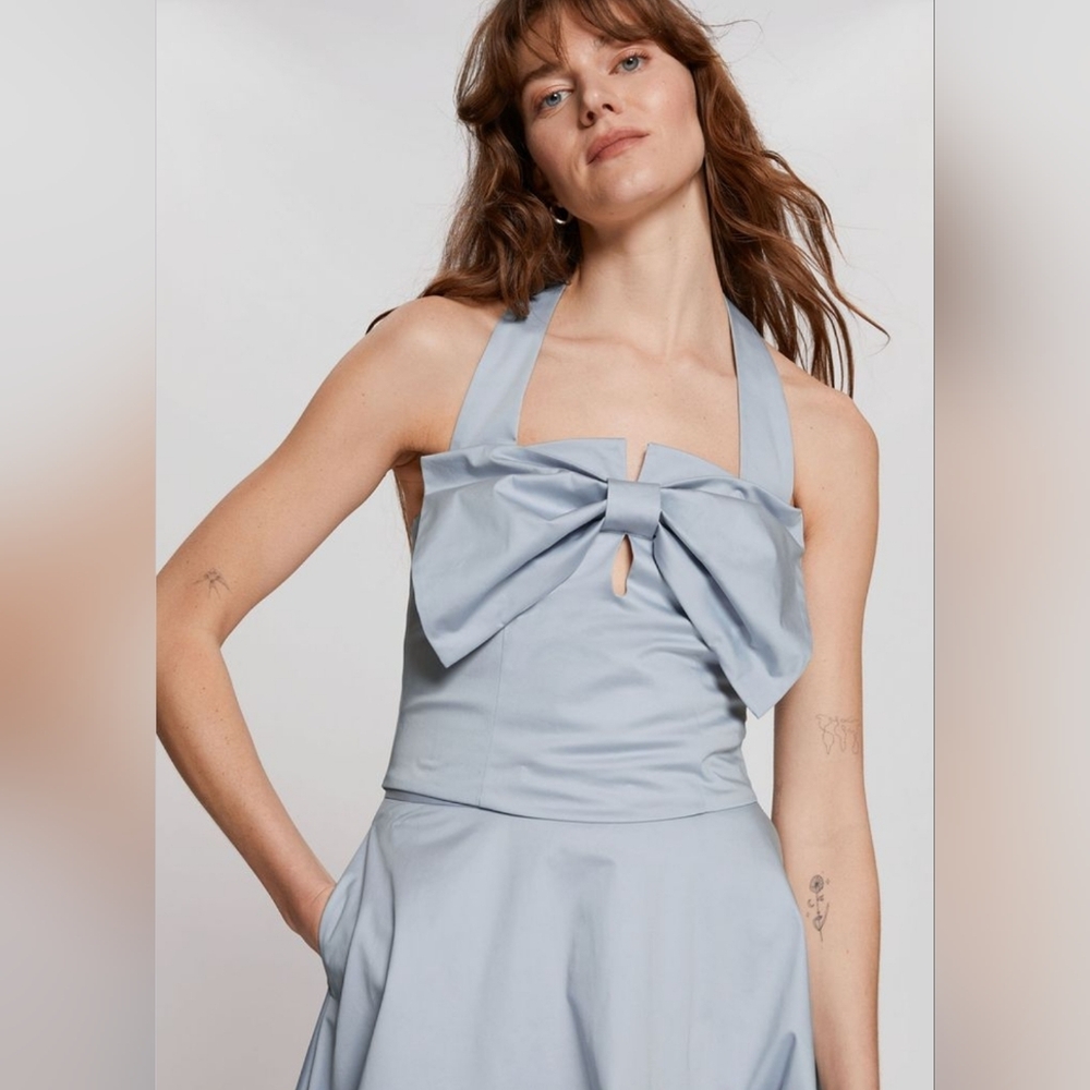 Other Stories Light Blue Halter Top Bow Women's Size 2